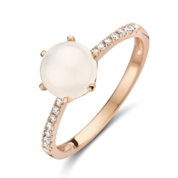 Roségouden ring met maansteen en diamant
