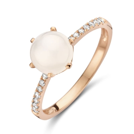 Roségouden ring met maansteen en diamant