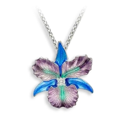 Nicole Barr zilver collier met hanger orchidee paars blauw emaille