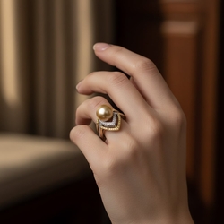 Vintage gouden ring met Zuidzeeparel en diamanten