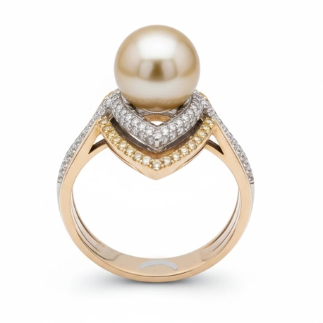 Vintage gouden ring met Zuidzeeparel en diamanten