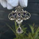 Vintage 18 krt + zilver hanger of broche amethist en roosdiamanten