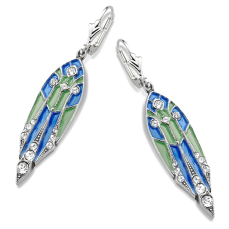 Zilveren oorbellen groen en blauw emaille