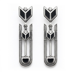 GL Timeless zilveren oorbellen zwart emaille, Swarovski Art Deco stijl