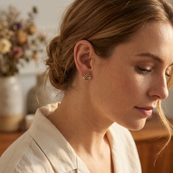 Zilver oorstekers bloemen bruin emaille GL Timeless