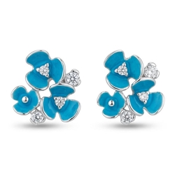 GL oorstekers bloemen blauw emaille