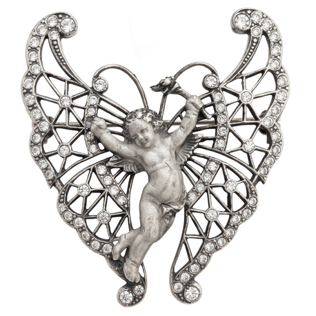 Vintage zilveren GL broche engel met vleugels naar Lalique