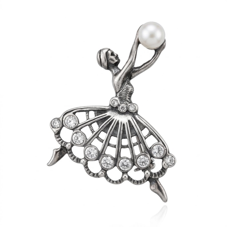 GL zilveren broche ballerina Swarovski kristallen en crystal parel naar van Cleef van Arpels
