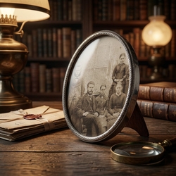 Ovaal fotolijstje 6,5 x 8,5 cm bol glas ± 1920