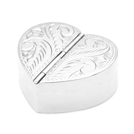 Zilver pillendoosje hart met graveringen