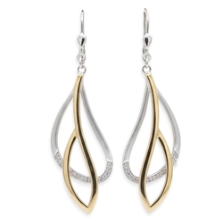 Bicolor lange zilveren oorhangers met zirkonia