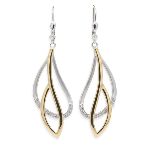 Bicolor lange zilveren oorhangers met zirkonia