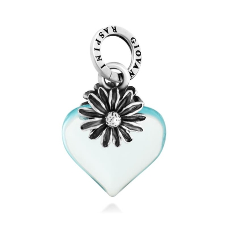 Giovanni Raspini zilveren bedel hart licht blauw met margrietje