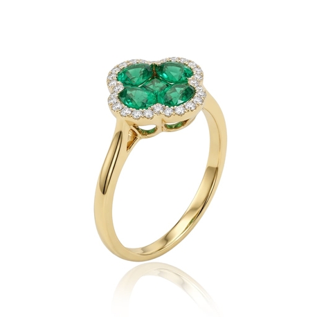 18 krt gouden ring smaragd 0,70 crt 28 x briljant 0,10 G SI