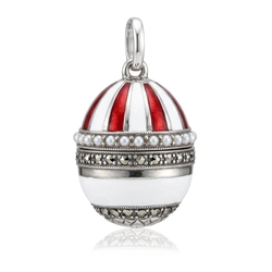 Zilveren hanger ei met emaille parels markasiet met verassings kuiken