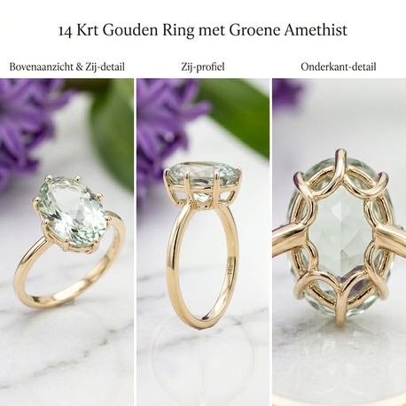14krt gouden ring met groen amethist