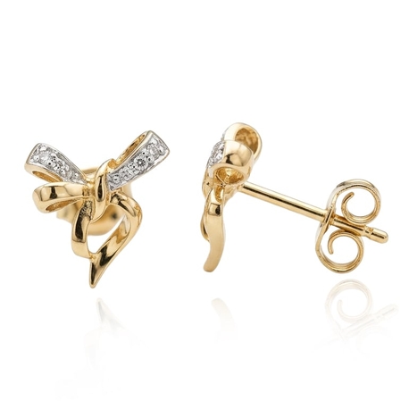 Vintage 18krt gouden oorstekers strik met briljant