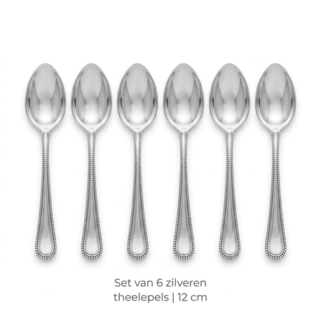 Vintage 6 zilveren theelepels met parelrand Gbroeders Huisman Schoonhoven 1973