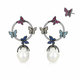Zilveren oorstekers vlinders met zirkonia en een zoetwaterparel