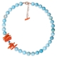 Uniek larimar collier met bloedkoraal en apetiet met rosé vergulde accenten en sluiting