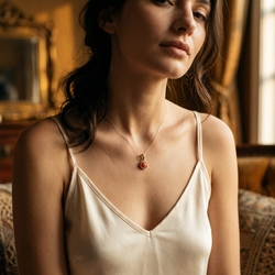 Verguld zilveren hanger et zirkonia's en ronde bloedkoraal