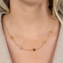ZINZI verguld zilveren collier klavers bruine kleurstenen ZIC2772