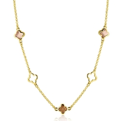 ZINZI verguld zilveren collier klavers bruine kleurstenen ZIC2772