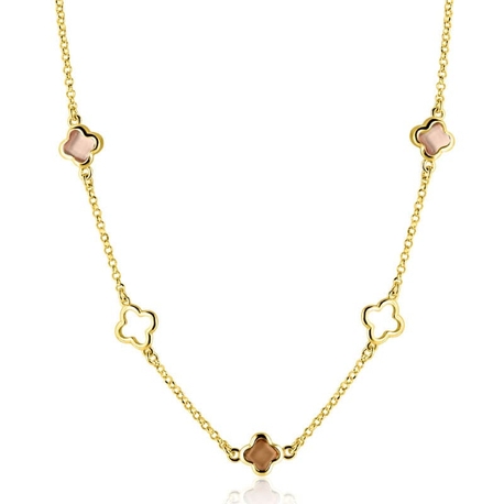 ZINZI verguld zilveren collier klavers bruine kleurstenen ZIC2772