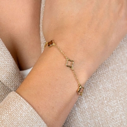 ZINZI verguld zilveren armband klavers bruine kleurstenen zia2772