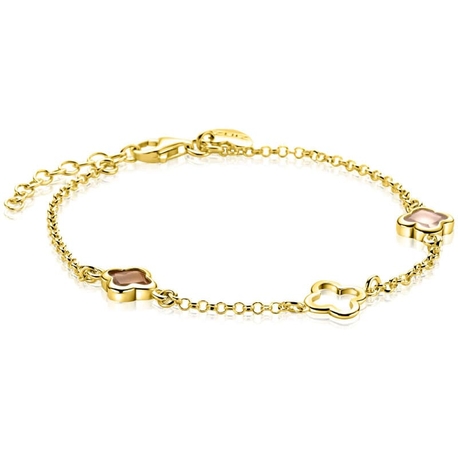 ZINZI verguld zilveren armband klavers bruine kleurstenen zia2772