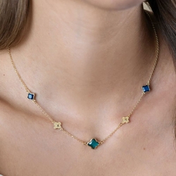 ZINZI verguld zilveren collier klavers blauw groen gelukscollier zic2583