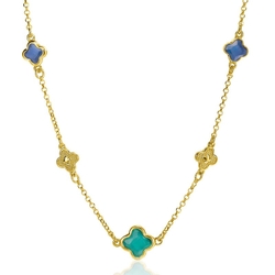 ZINZI verguld zilveren collier klavers blauw groen gelukscollier zic2583