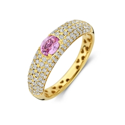 14 krt gouden ring roze saffier en diamant 0.65ct si