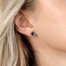 ZINZI vergulde oorbellen klavers donker blauw