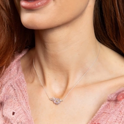 Laura Ashley zilveren collier Cherry Blossom Ditsy roze parelmoer