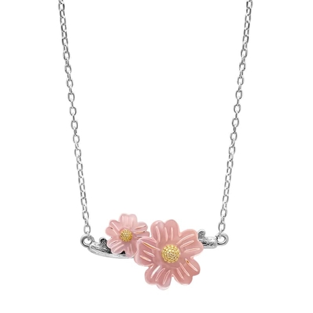 Laura Ashley zilveren collier Cherry Blossom Ditsy roze parelmoer