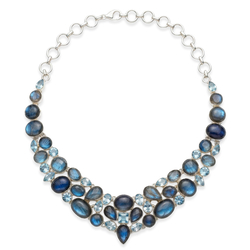 Zilv. coll. Labradoriet Aquamarijn Topaas 43cm