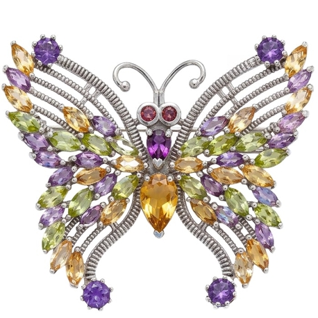 Zilveren broche / hanger met citr. ameth. peridot, rhodoliet