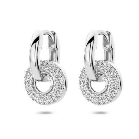 Zilveren creolen met ronde zirkonia oorbedel 17 mm