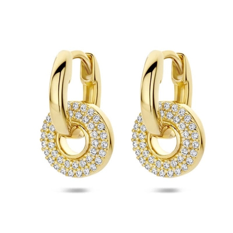 Verguld zilveren creolen ronde zirkonia oorbedel 17 mm