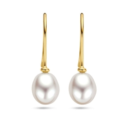 Geelgouden oorhangers met een zoetwaterparel