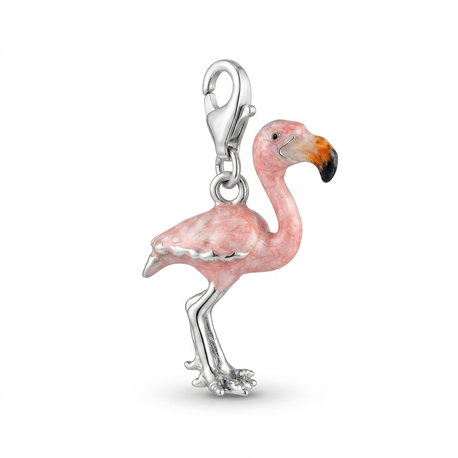 Saturno zilveren bedel flamingo met emaille