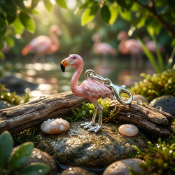 Saturno zilveren bedel flamingo met emaille