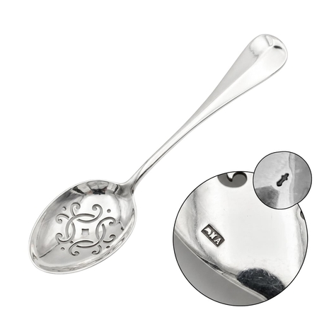 Zilveren olijflepel Haags lofje ± 1920 Va Kempen te Voorschoten