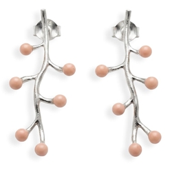 Bruno da Rocha lange zilveren oorstekers met roze porselein