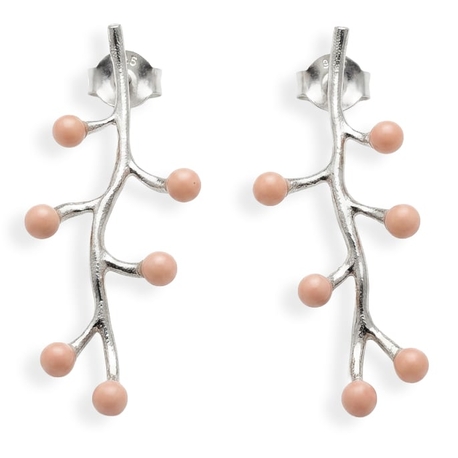 Bruno da Rocha lange zilveren oorstekers met roze porselein