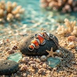 Saturno zilveren clip on bedel hanger clownvis Nemo vis emaille