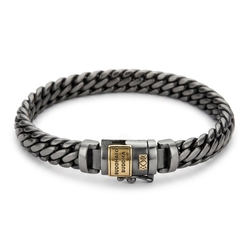 Buddhato Buddha gezwart zilveren armband met 14 karaat gouden schild