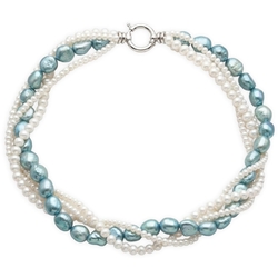 Parelcollier zilver springslot turkoois wit