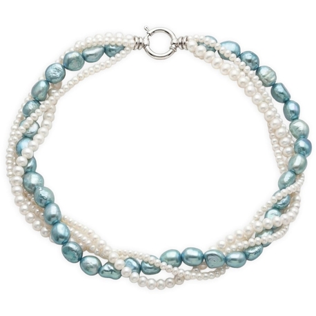 Parelsnoer met zilver slot turkoois en wit